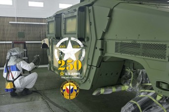 LRC Benelux autobody tech transforms APS-2 gear from tan to green on Army’s 250th