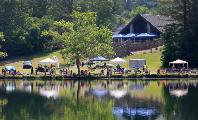 The Fort Knox Kids Fishing Derby takes place at Camp Carlson in Kentucky, June 3, 2023.