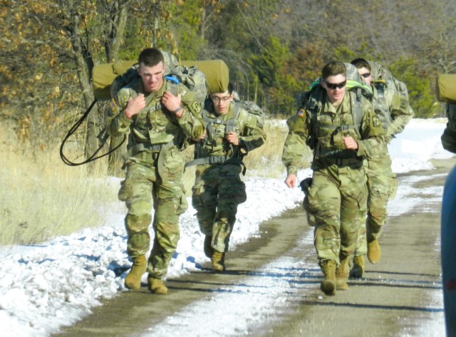 ROTC cadets compete in the Northern Warfare Challenge on Feb. 21, 2025, at Fort McCoy, Wis. ROTC teams with U.S. Army Cadet Command came from all around the United States as they battled through a wide variety of challenges and long ruck marching...
