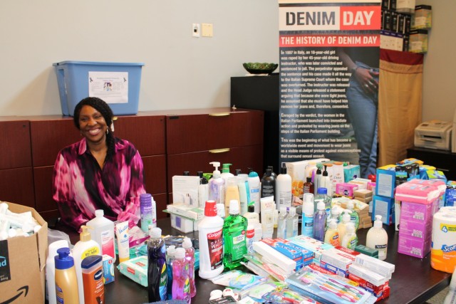 PICATINNY ARSENAL, N.J. - During April, Picatinny Arsenal Garrison Sexual Assault Response Coordinator, Alberta Cole, challenged the installation’s workforce to help victims of domestic and sexual violence by dropping off new, unopened toiletry...