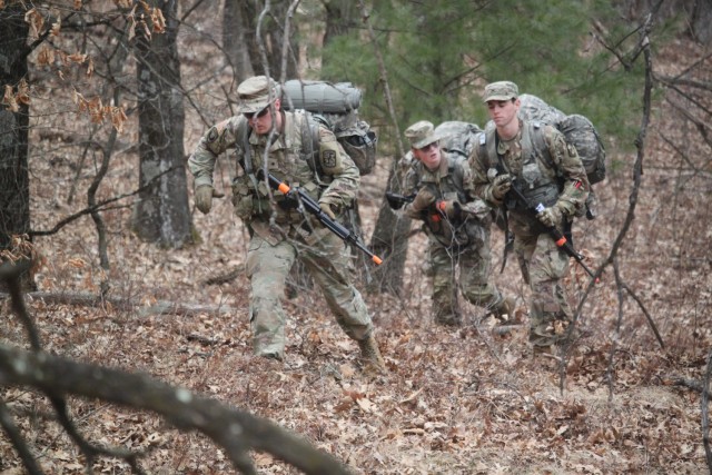 Army ROTC cadets complete field training April 11, 2025, at Fort McCoy, Wis. They are among more than 70 other cadets from seven universities completing field training. ROTC training leaders said the training was a combined field training...