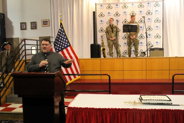 Fort McCoy Deputy to the Garrison Commander Cameron Cantlon provides opening comments during the 2025 observance of the Army Reserve birthday April 23, 2025, at McCoy’s Community Center at Fort McCoy, Wis. Fort McCoy celebrated the 117th...