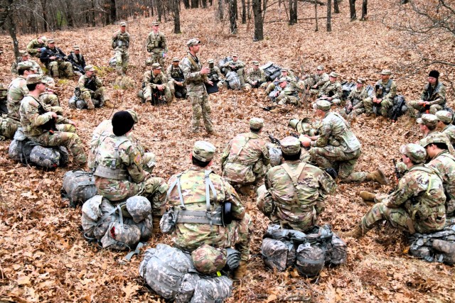 Army ROTC cadets complete field training April 11, 2025, at Fort McCoy, Wis. They are among more than 70 other cadets from seven universities completing field training. ROTC training leaders said the training was a combined field training...