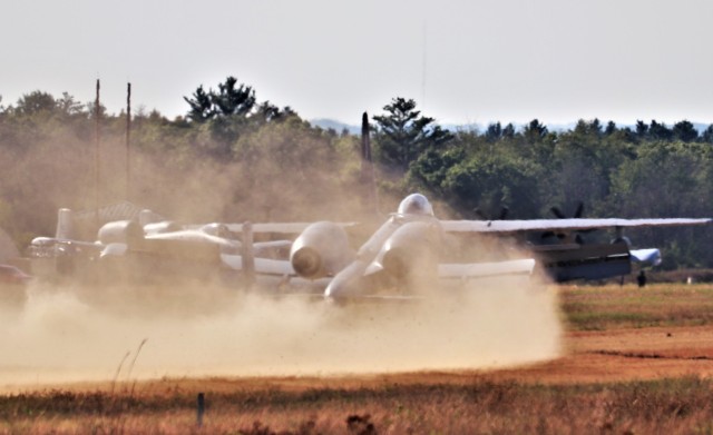 An Air Force pilot guides an A-10C Thunderbolt II aircraft to a landing at Fort McCoy, Wis., on Sept. 14, 2023, as part of training operations at installation. Several A-10s completed taking off and landing at Young Air Assault Strip on South Post...