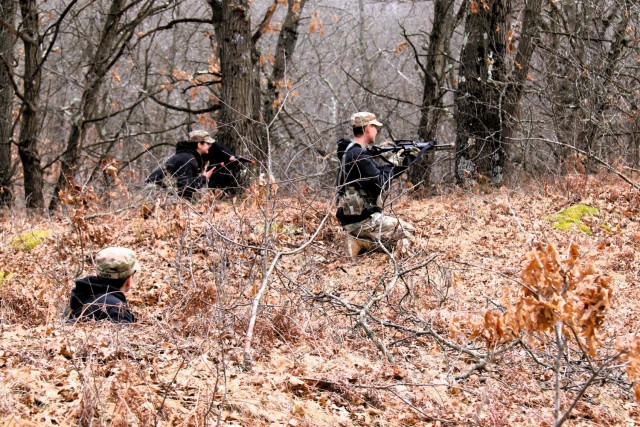 Army ROTC cadets complete field training April 11, 2025, at Fort McCoy, Wis. They are among more than 70 other cadets from seven universities completing field training. ROTC training leaders said the training was a combined field training...