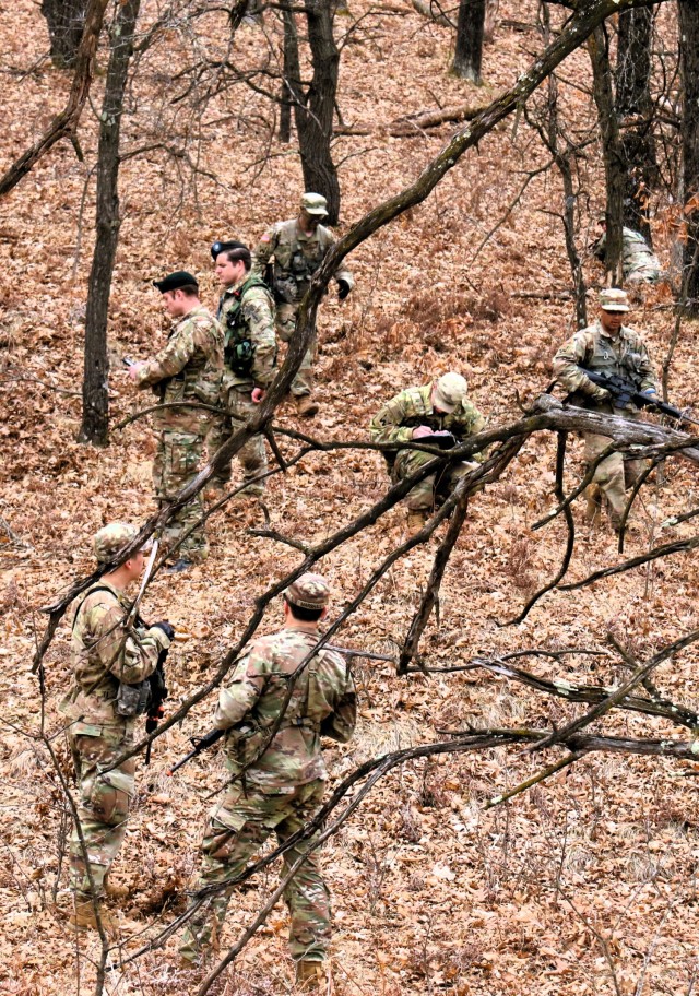 Army ROTC cadets complete field training April 11, 2025, at Fort McCoy, Wis. They are among more than 70 other cadets from seven universities completing field training. ROTC training leaders said the training was a combined field training...