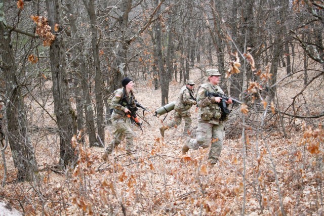 Army ROTC cadets complete field training April 11, 2025, at Fort McCoy, Wis. They are among more than 70 other cadets from seven universities completing field training. ROTC training leaders said the training was a combined field training...