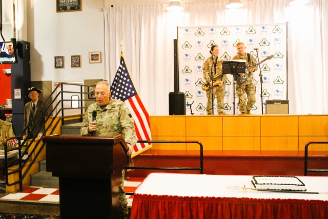 Fort McCoy’s Senior Commander, Maj. Gen. Joseph Ricciardi, commanding general of the 88th Readiness Division, provides opening comments during the 2025 observance of the Army Reserve birthday April 23, 2025, at McCoy’s Community Center at Fort...