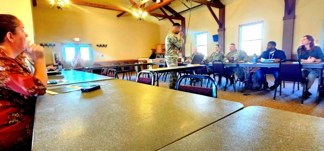 Leaders and staff from Fort McCoy, the Tomah VA Medical Center, and Volk Field, Wis., meet May 6, 2025, at Fort McCoy, Wis., to discuss medical readiness for service members, and more. The “Care Triad” as they are called meets regularly to...
