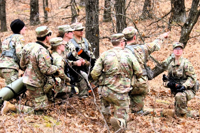 Army ROTC cadets complete field training April 11, 2025, at Fort McCoy, Wis. They are among more than 70 other cadets from seven universities completing field training. ROTC training leaders said the training was a combined field training...