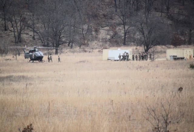 Personnel with the 1st Battalion, 147th Aviation Regiment of the Wisconsin National Guard conduct hot and cold patient load training April 11, 2025, during drill training at Fort McCoy, Wis. From April 11-13, 2025, Soldiers with the 1st Battalion,...