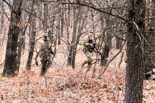 Army ROTC cadets complete field training April 11, 2025, at Fort McCoy, Wis. They are among more than 70 other cadets from seven universities completing field training. ROTC training leaders said the training was a combined field training...