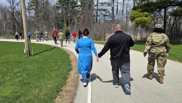 Fort McCoy personnel participate in the Denim Day 2-mile Walk on April 30, 2025, held at the Fort McCoy, Wis., Physical Fitness Training Site where there’s a ½-mile track. More than two dozen people participated in the walk. Denim Day is...