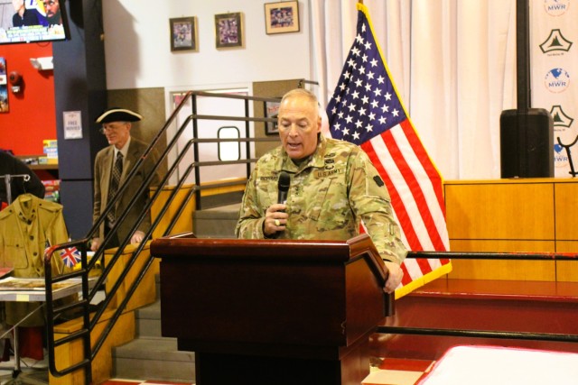 Fort McCoy’s Senior Commander, Maj. Gen. Joseph Ricciardi, commanding general of the 88th Readiness Division, provides opening comments during the 2025 observance of the Army Reserve birthday April 23, 2025, at McCoy’s Community Center at Fort...