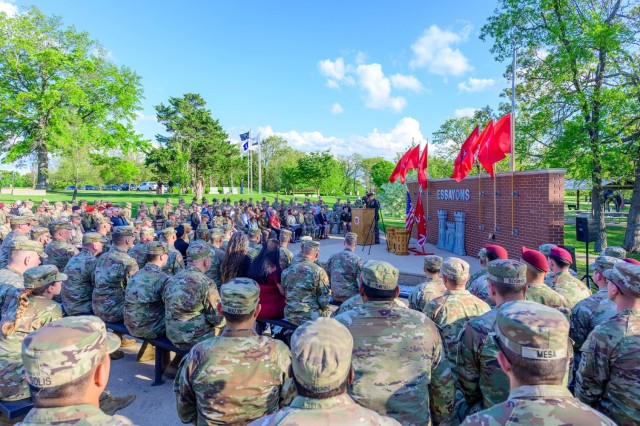Soldiers, Gold Star families and community members gather in Sapper Grove to honor fallen engineers May 1 during a memorial service.