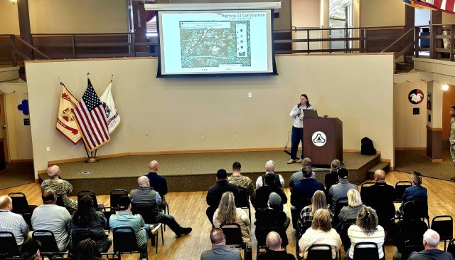 Fort McCoy workforce members participate in a town hall meeting April 24, 2025, with Fort McCoy Garrison leadership at Fort McCoy, Wis. Two meetings were held to provide information to the workforce as well as answer questions about news and...
