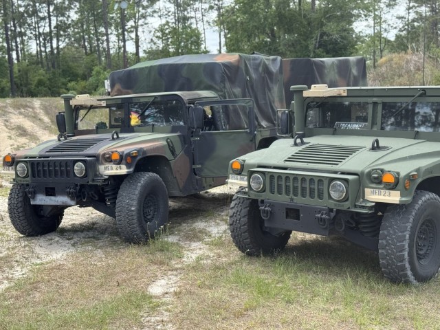 Soldiers with the Florida National Guard's 256th Medical Company Area Support stage equipment in preparation for Operation Mustang in Gainesville, Fla., May 1, 2025. This exercise is designed to test the 256th MCAS’s readiness to provide...