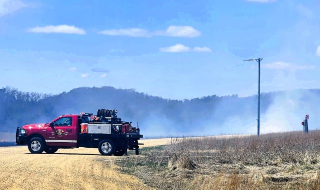 Members of the Fort McCoy prescribed burn team oversee a prescribed burn April 23, 2025, on Badger Drop Zone on South Post at Fort McCoy, Wis. The post prescribed burn team includes personnel with the Fort McCoy Directorate of Emergency Services...