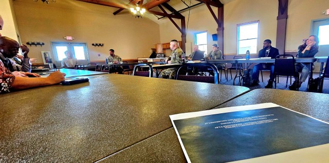 Leaders and staff from Fort McCoy, the Tomah VA Medical Center, and Volk Field, Wis., meet May 6, 2025, at Fort McCoy, Wis., to discuss medical readiness for service members, and more. The “Care Triad” as they are called meets regularly to...