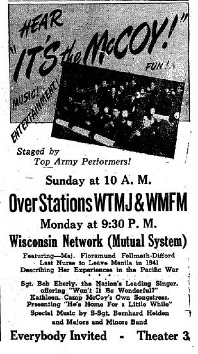 This is a news clipping from the April 7, 1945, edition of The Real McCoy newspaper at Fort McCoy, Wis. During that time, the installation was busy preparing service members for fighting in World War II. (U.S. Army Historical Photo)