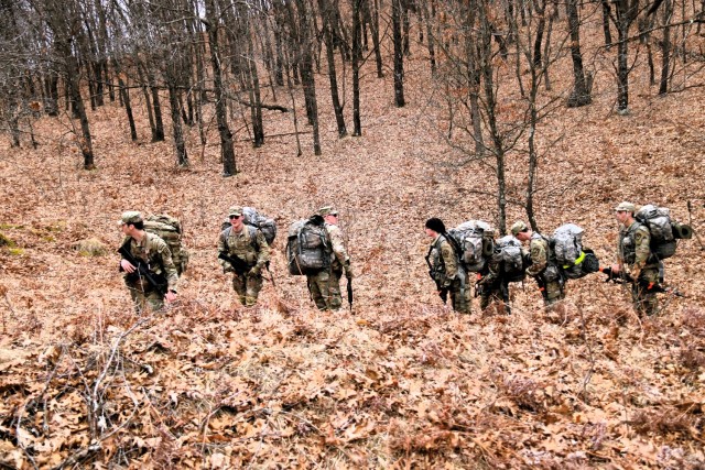 Army ROTC cadets complete field training April 11, 2025, at Fort McCoy, Wis. They are among more than 70 other cadets from seven universities completing field training. ROTC training leaders said the training was a combined field training...