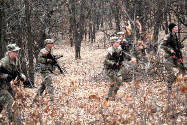 Army ROTC cadets complete field training April 11, 2025, at Fort McCoy, Wis. They are among more than 70 other cadets from seven universities completing field training. ROTC training leaders said the training was a combined field training...