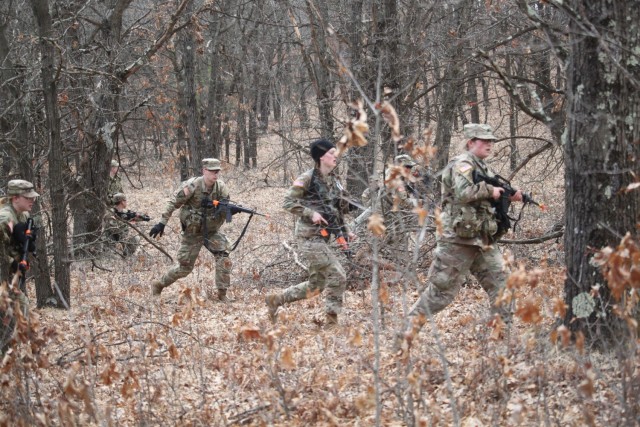 Army ROTC cadets complete field training April 11, 2025, at Fort McCoy, Wis. They are among more than 70 other cadets from seven universities completing field training. ROTC training leaders said the training was a combined field training...