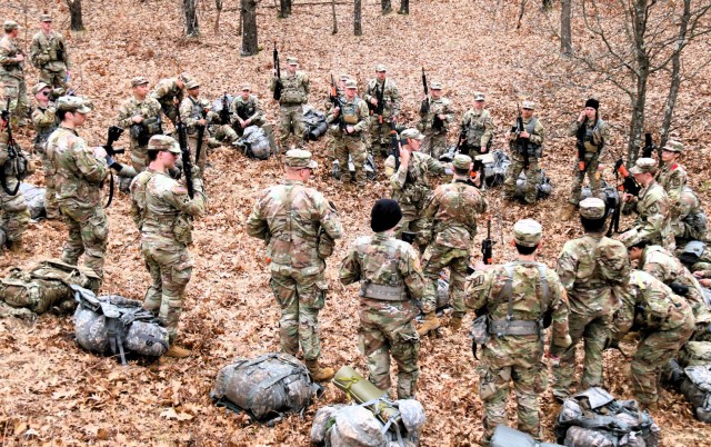 Army ROTC cadets complete field training April 11, 2025, at Fort McCoy, Wis. They are among more than 70 other cadets from seven universities completing field training. ROTC training leaders said the training was a combined field training...