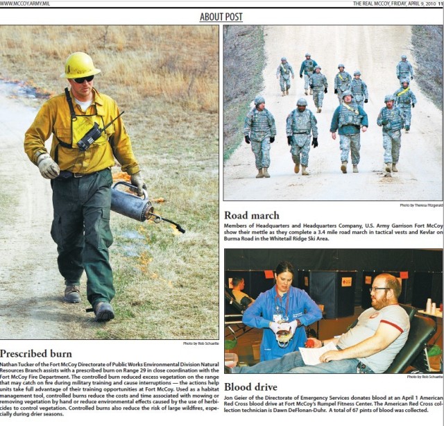 This is a news clipping from the April 9, 2010, edition of The Real McCoy newspaper at Fort McCoy, Wis. During that time, the installation was continuing its mission training service members largely from the Army Reserve and National Guard. (U.S....