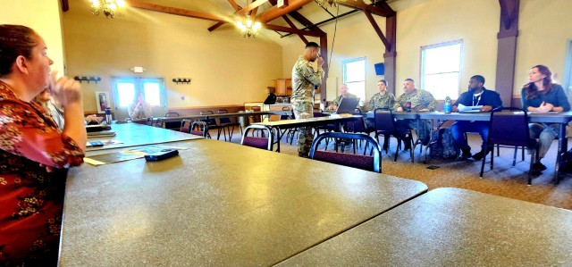 Leaders and staff from Fort McCoy, the Tomah VA Medical Center, and Volk Field, Wis., meet May 6, 2025, at Fort McCoy, Wis., to discuss medical readiness for service members, and more. The “Care Triad” as they are called meets regularly to...