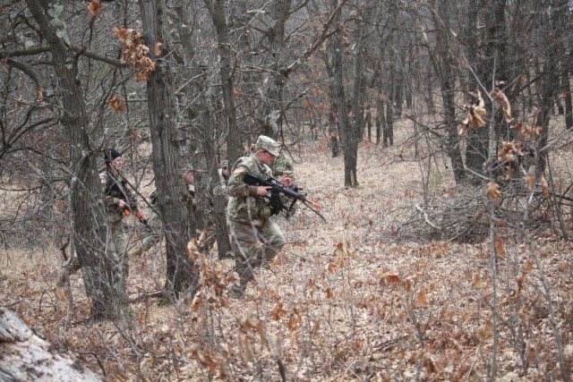 Army ROTC cadets complete field training April 11, 2025, at Fort McCoy, Wis. They are among more than 70 other cadets from seven universities completing field training. ROTC training leaders said the training was a combined field training...