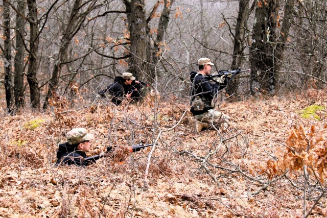 Army ROTC cadets complete field training April 11, 2025, at Fort McCoy, Wis. They are among more than 70 other cadets from seven universities completing field training. ROTC training leaders said the training was a combined field training...