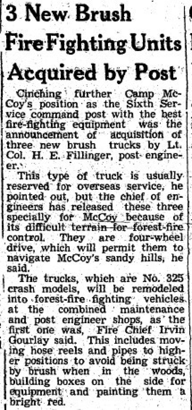 This is a news clipping from the April 7, 1945, edition of The Real McCoy newspaper at Fort McCoy, Wis. During that time, the installation was busy preparing service members for fighting in World War II. (U.S. Army Historical Photo)