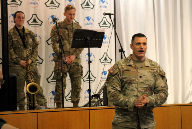 Fort McCoy Deputy Garrison Commander Lt. Col. Mike Corkum provides opening comments during the 2025 observance of the Army Reserve birthday April 23, 2025, at McCoy’s Community Center at Fort McCoy, Wis. Fort McCoy celebrated the 117th birthday...