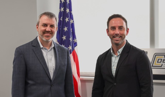 From left, Brad Welch, chief information officer for DEVCOM AvMC's information technology division and Kenny Duff, acting deputy chief information officer, discuss IT modernization initiatives happening at the Center.
