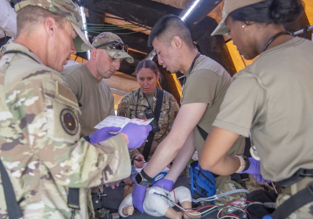 Virginia National Guard Soldiers and Airmen conduct a collective training exercise simulating a response to a simulated mass casualty radiological event April 30, 2025, at Fort Barfoot, Virginia. The Soldiers and Airmen are assigned to the...