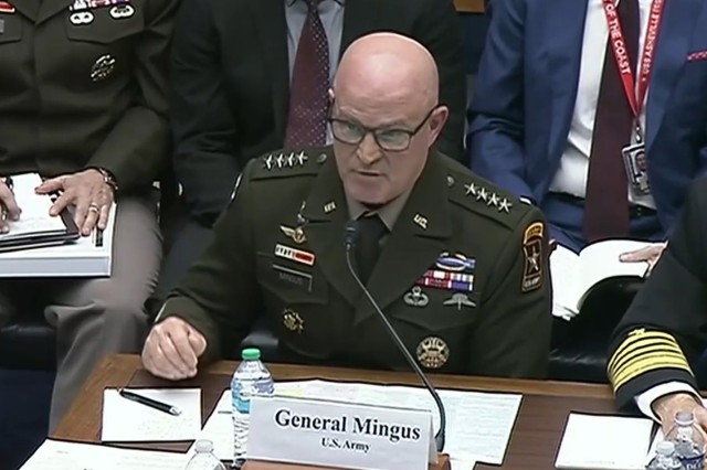 Army Gen. James J. Mingus, vice chief of staff of the Army, testifies on a panel during a House Armed Services Committee subcommittee hearing on military readiness, May 6, 2025.