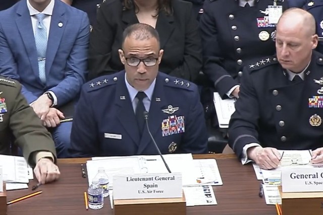 Air Force Lt. Gen. Adrian L. Spain, deputy chief of staff for operations, testifies at a House Armed Services Committee subcommittee hearing on military readiness in Washington, May 6, 2025.