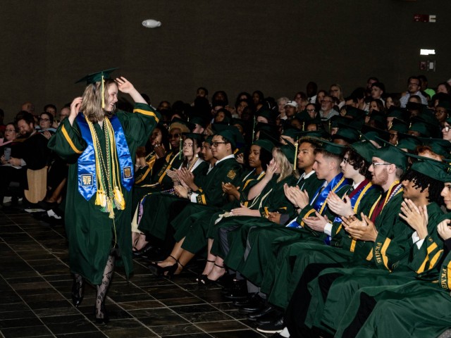 The Fort Knox Middle High School Class of 2025 graduates at Fort Knox, Kentucky, May 18, 2024. Family and friends filled Waybur Theater to watch their students walk the stage and flip their tassels.