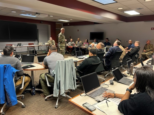 Col. Michael Wagner, director of FCC, talks with the participants as a guest speaker during the AI for Soldiers course