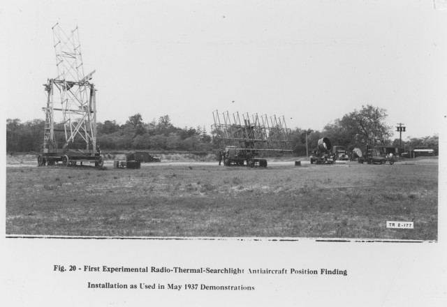 Equipment set-up for first Signal Corps radar demonstration, May 1937