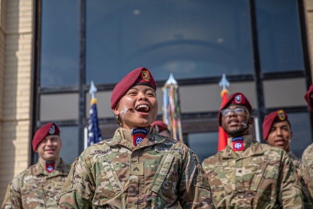 U.S. Army Paratroopers from the 82nd Airborne Division sing in the chorus as part of All American Week 2025, at Fort Bragg, North Carolina, May 20, 2025. During All American Week, junior Paratroopers are recognized for selfless service to the Fort...