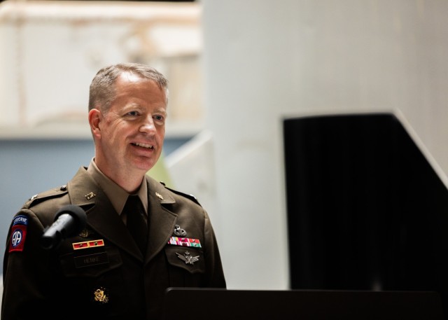 U.S. Army Col. Glenn A. Henke, commandant of the Air Defense Artillery School and deputy commanding officer of the Fires Center of Excellence and Fort Sill, is frocked to the rank of brigadier general during a ceremony at the Air Defense Artillery...