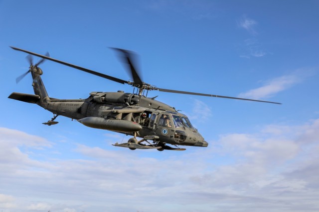 Alaska Army National Guard aviators assigned to Joint Task Force – Aviation depart Bethel, Alaska, in a UH-60L Black Hawk helicopter to recover service members from JTF – Bethel who were assisting the community of Nightmute, Alaska, with storm...