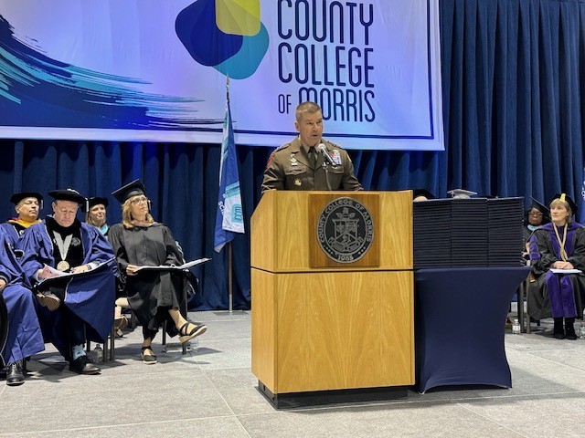 RANDOLPH, N.J. - Maj. Gen. John T. Reim, Picatinny Arsenal Commanding General and Joint Program Executive Officer Armaments and Ammunition, delivered the commencement speech at the County College of Morris 2025 graduation ceremony on May 22.