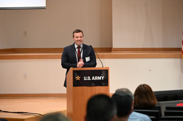 Nick Legrand, lead for PEO Integration Directorate&#39;s Open Architecture and Standards Team, provides the keynote speech at the ISA Community Summit
