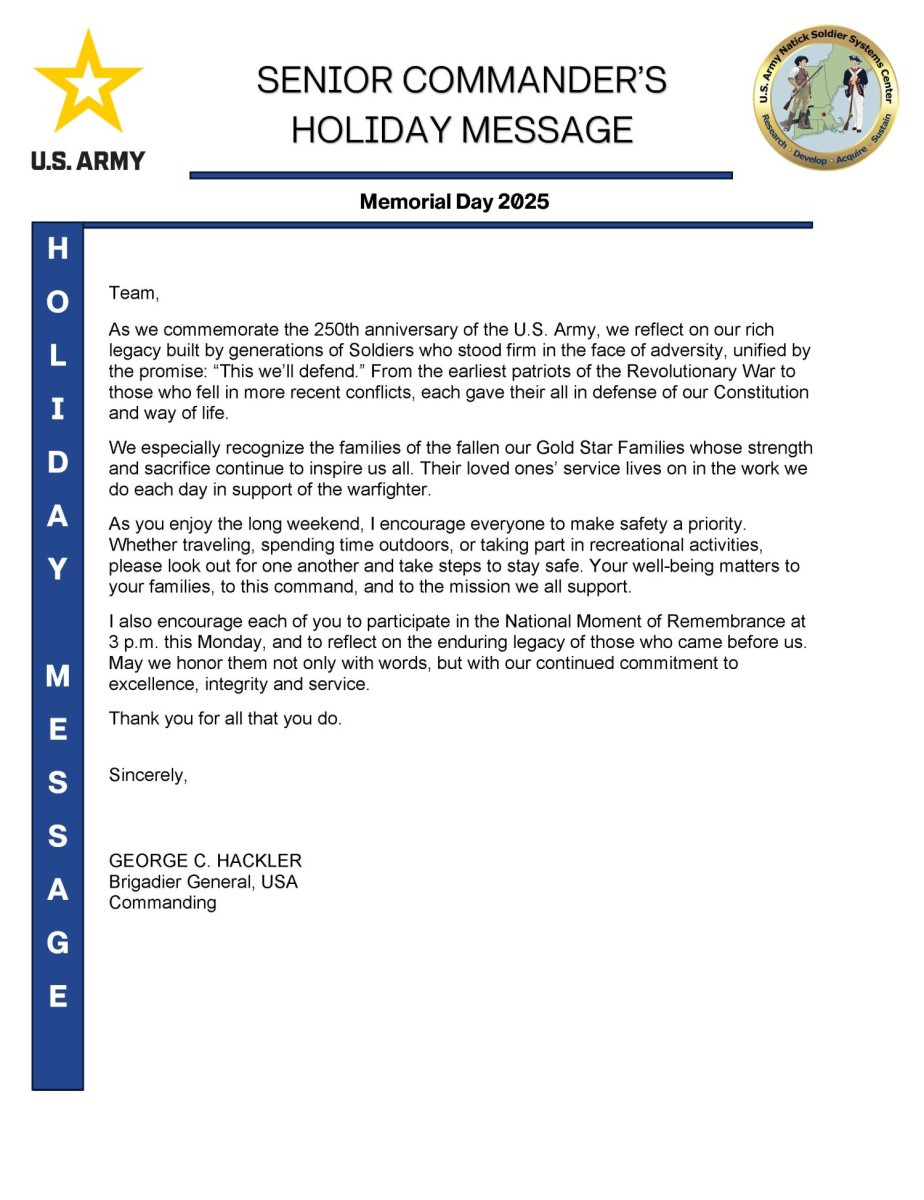 Senior Commander's Memorial Day Message | Article | The United States Army