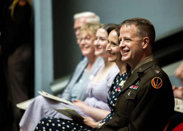 U.S. Army Col. Glenn A. Henke, commandant of the Air Defense Artillery School and deputy commanding officer of the Fires Center of Excellence and Fort Sill, is frocked to the rank of brigadier general during a ceremony at the Air Defense Artillery...