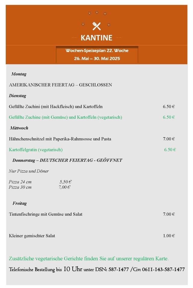 Kantine menu (DEU) - 26 May 2025
