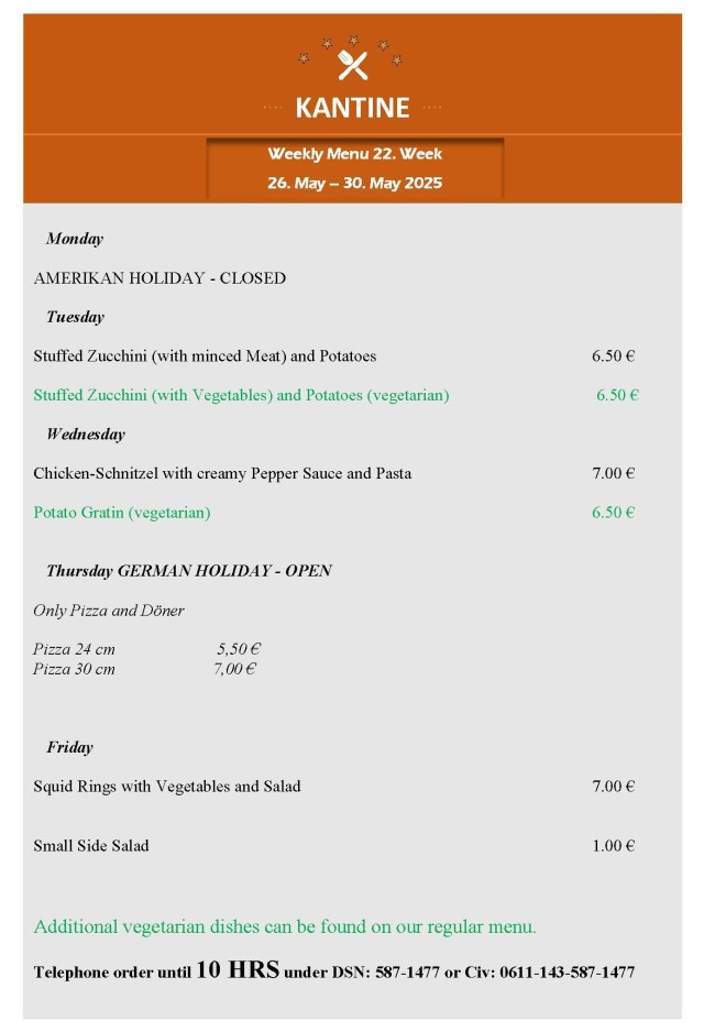 Kantine menu (ENG) - 26 May 2025